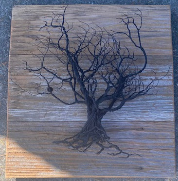 Wire Tree 0n Reclaimed Wood Background