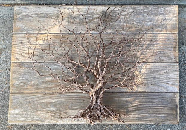 Wire Tree on Reclaimed Wood Background