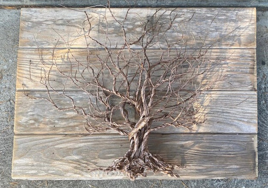 Wire Tree on Reclaimed Wood Background