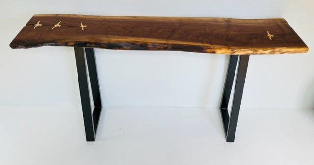 Live Edge Table - Walnut Console with Maple Seabird Inlay
