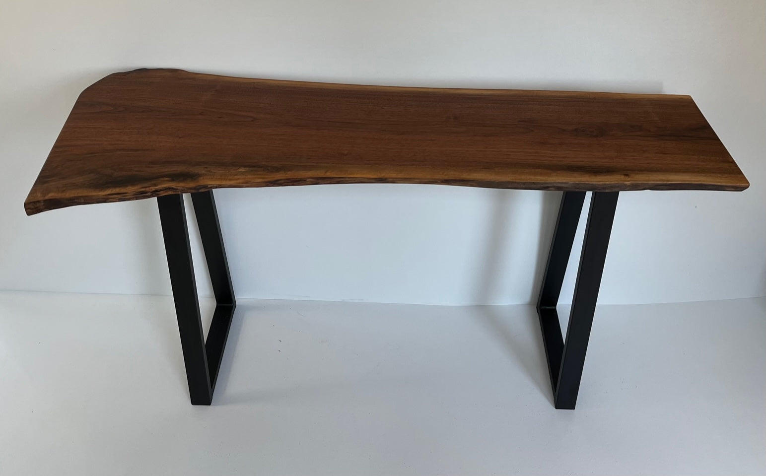 live edge sofa table-console-walnut slab-side top angle view