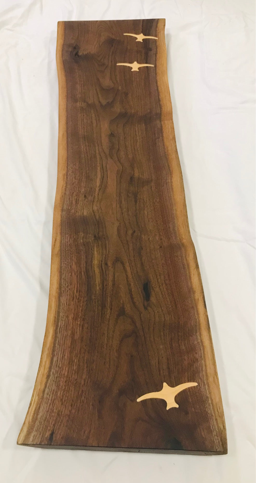 Live Edge Table - walnut Console OR Bench with Maple Seabird Inlay