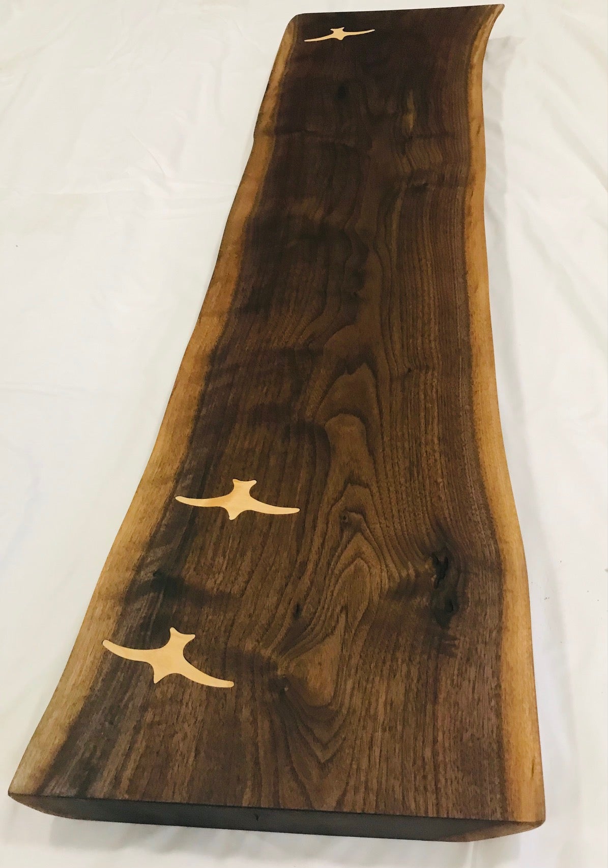 Live Edge Table - walnut Console OR Bench with Maple Seabird Inlay