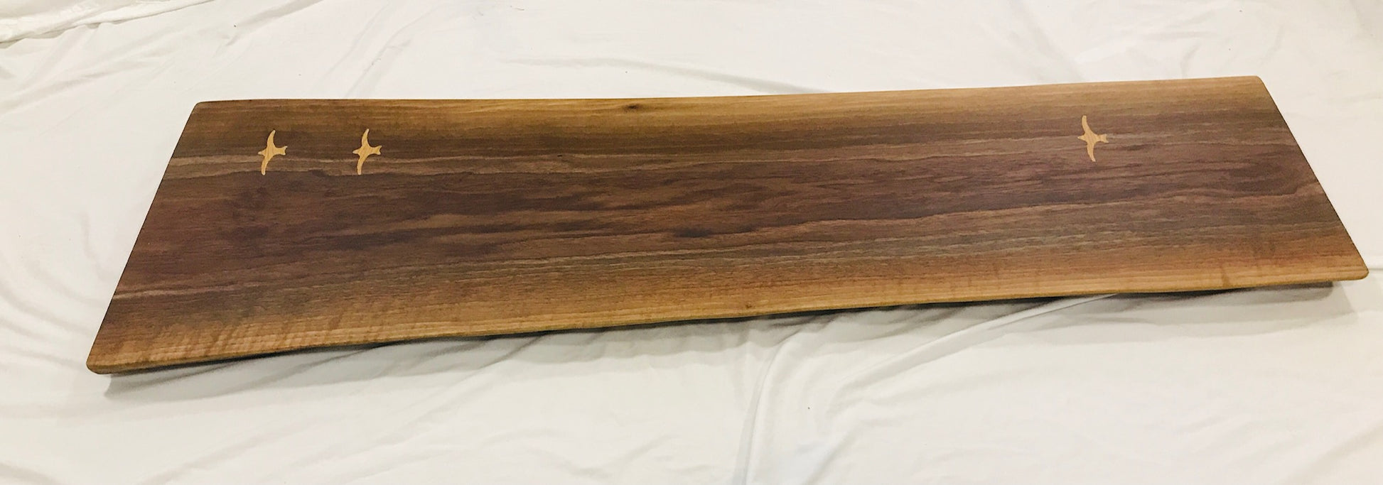 Walnut Live Edge Slab Table/Bench with White Oak Seabird Inlay-Top Side View