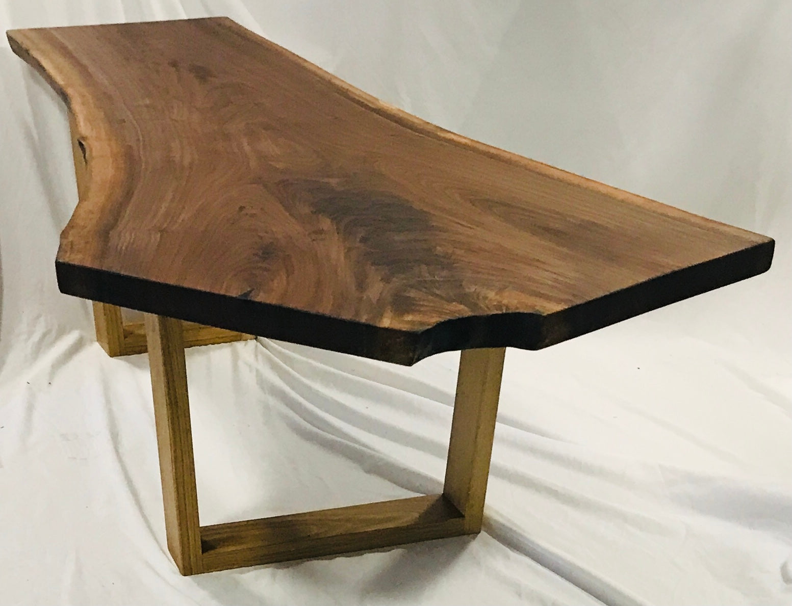 live edge walnut coffee table wth white oak legs-end offset view 