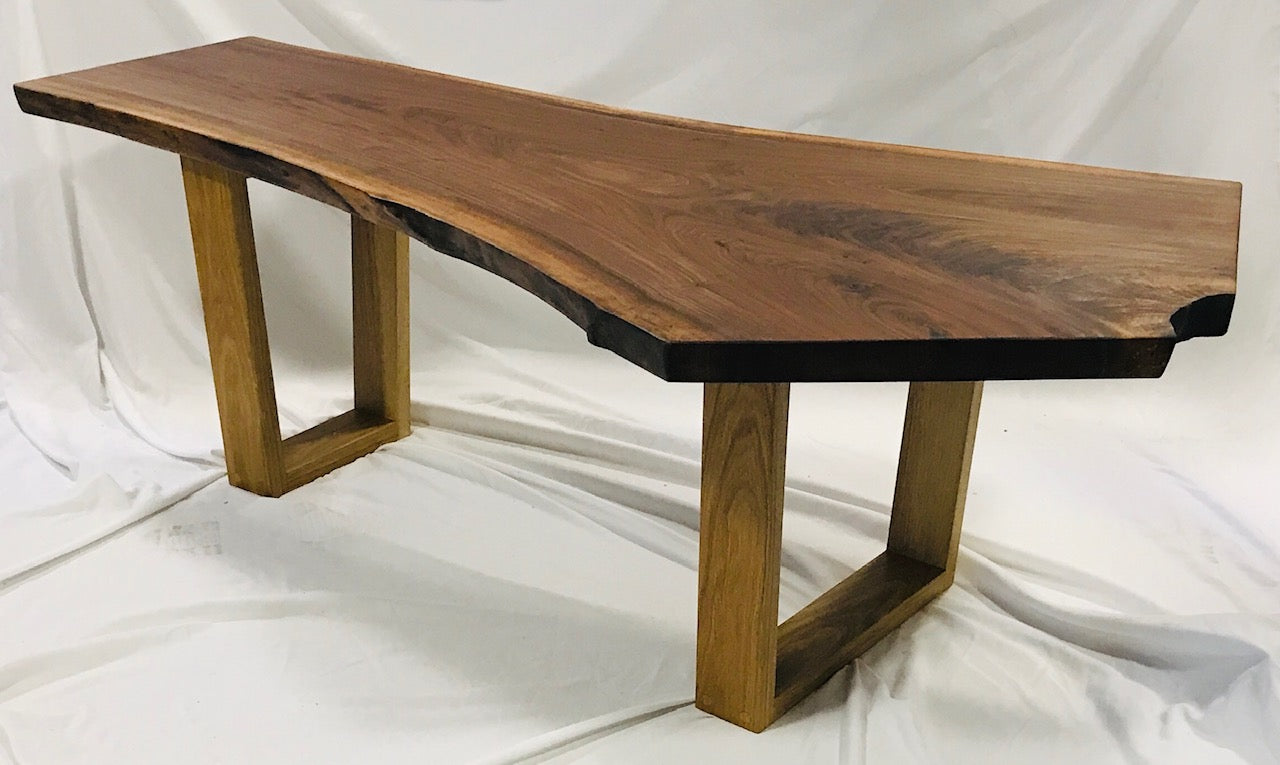 Live edge walnut coffee table with white oak legs-slight offset view