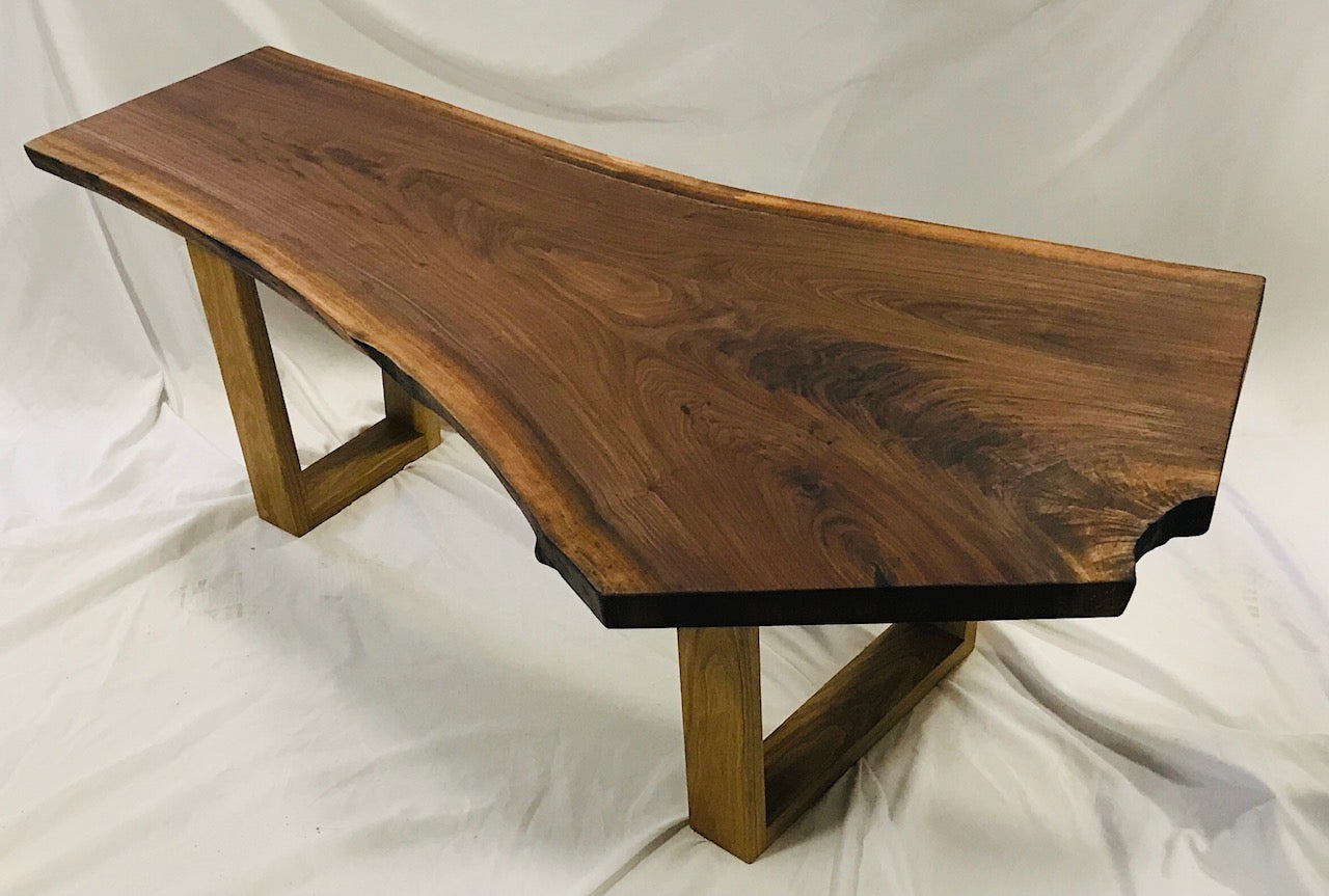 live edge walnut coffee table - offset top view