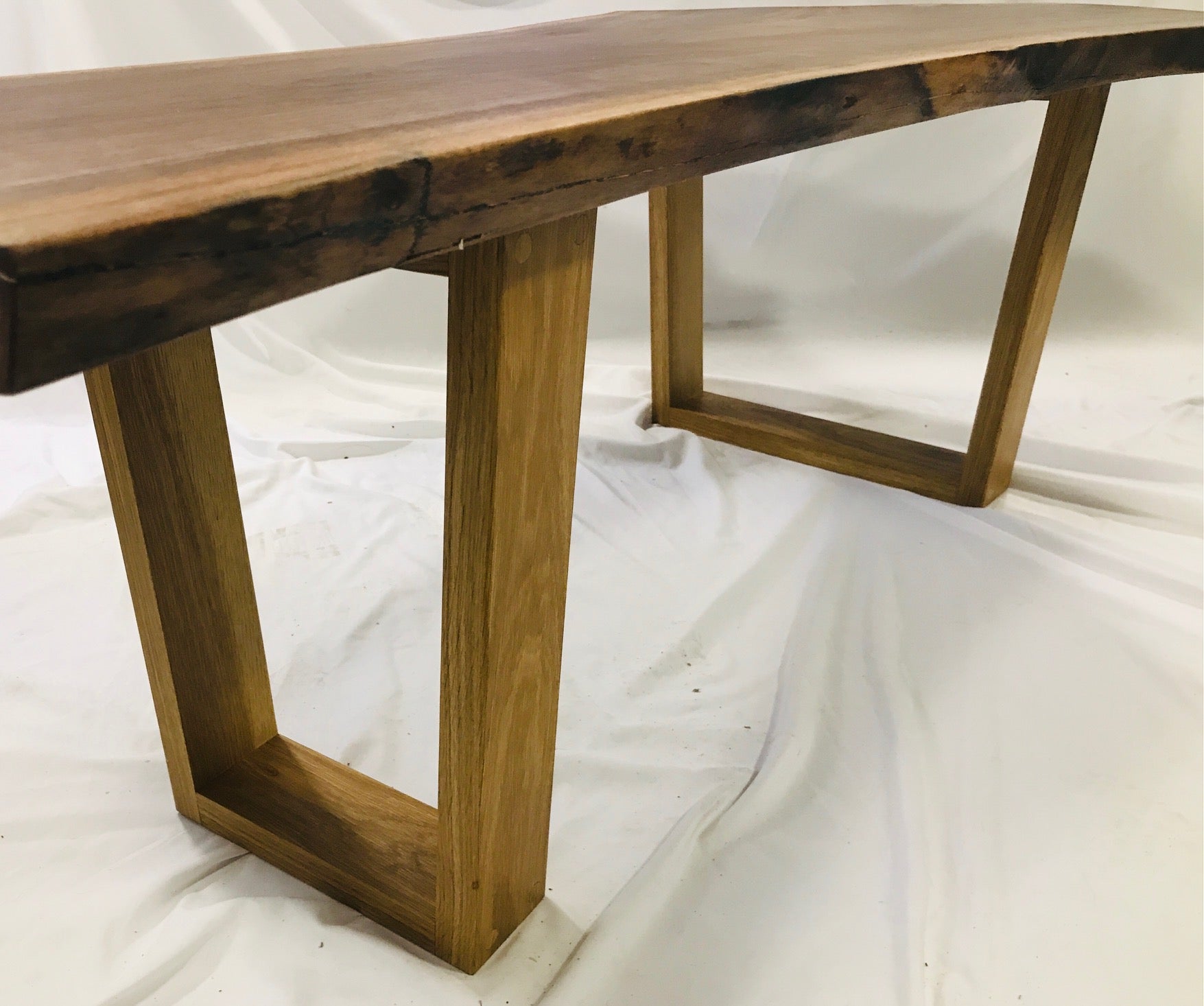 live edge walnut coffee table with white oak legs - leg detail view