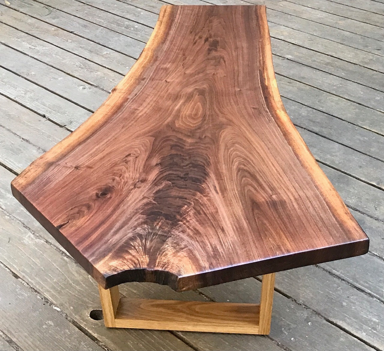 Live Edge Coffee Table-Walnut with Natural White Oak Base