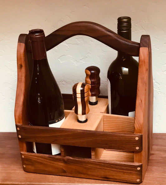 Wine Bottle Caddy with Wine Stoppers
